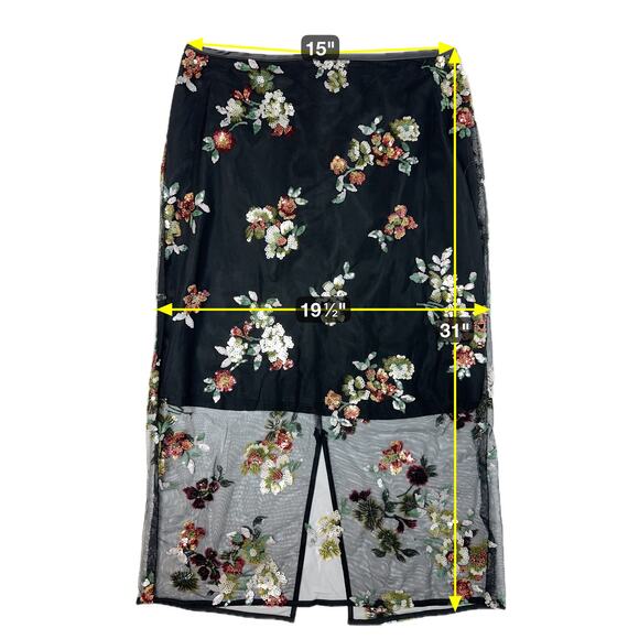 NWOT Worthington Black Multicolor Floral Sequin Semi Sheer Midi Skirt Womens 8 - Picture 10 of 10